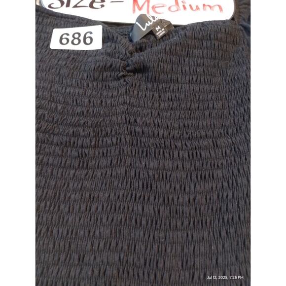 Lulus Women's size M Savia Black Smocked Puff Sleeve Crop Whimsigoth Witchy Top - Picture 9 of 12